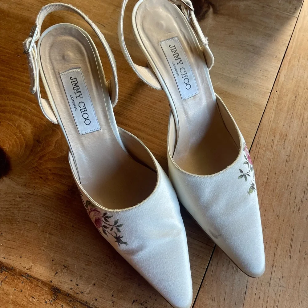 Jimmy Choo Vintage White Floral Women's Wedding Shoes - Picture 7 of 16